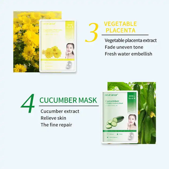 4pc Korean Natural Organic Collagen Sheet Skin Care Fruit VITAMIN C Facial Mask for Brightening, Moisturizing and anti-aging