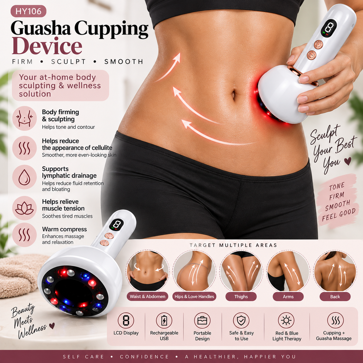 Rechargeable Microcurrent Body Sculpting and Contour Cupping Device.