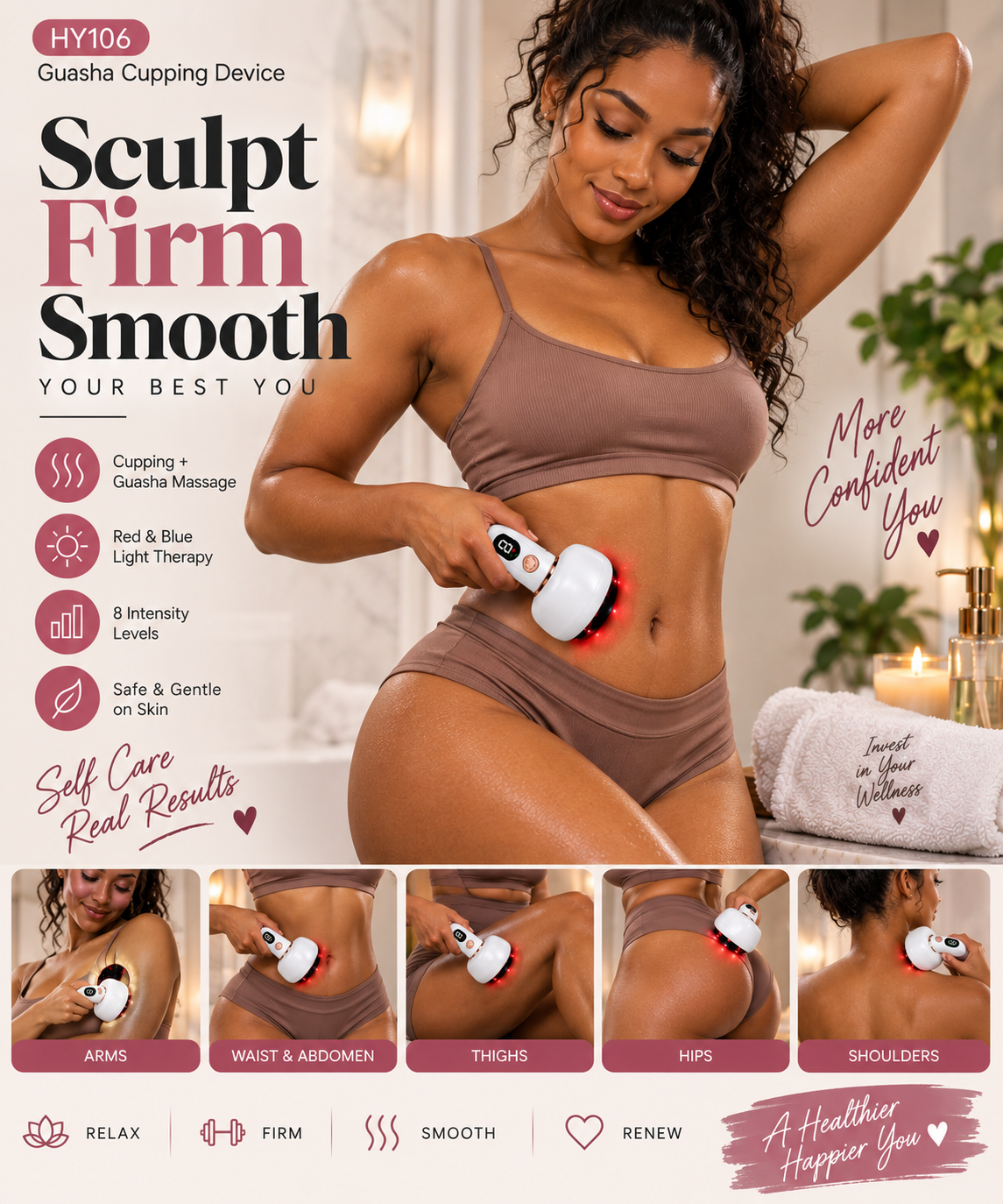 Rechargeable Microcurrent Body Sculpting and Contour Cupping Device.
