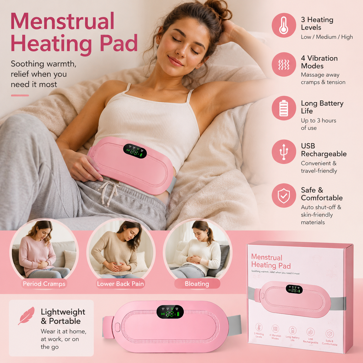 Pain Reliever  Menstrual Heating Pad Warm Massager for Pain Relief from Cramps and Back Pain