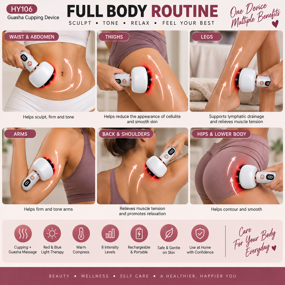 Rechargeable Microcurrent Body Sculpting and Contour Cupping Device.