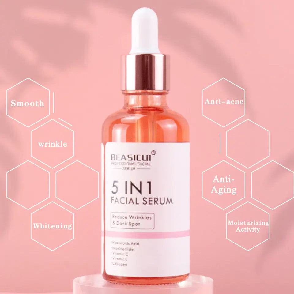 5 in 1 Anti Wrinkle Anti Aging Face Serum with 30% Vitamin C 5% Niacinamide 10% Hyaluronic Acid 10% Vit E 5% Collagen