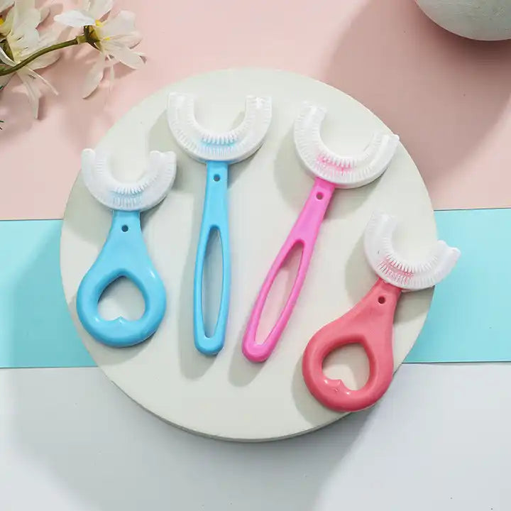 2pack Kids U Shaped Toothbrush With Silicone Brush Head Oral Massage Cleaning Toothbrush For 2-12 Age