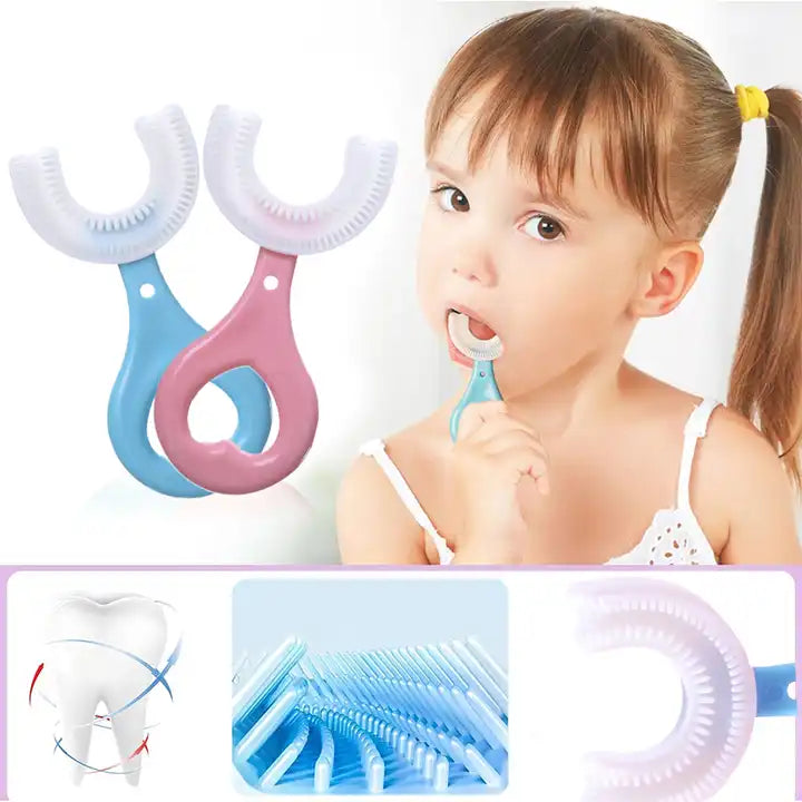 2pack Kids U Shaped Toothbrush With Silicone Brush Head Oral Massage Cleaning Toothbrush For 2-12 Age