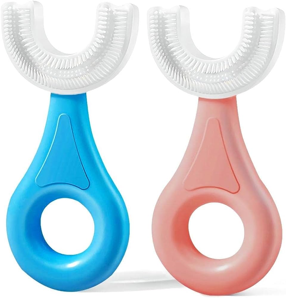 2pack Kids U Shaped Toothbrush With Silicone Brush Head Oral Massage Cleaning Toothbrush For 2-12 Age