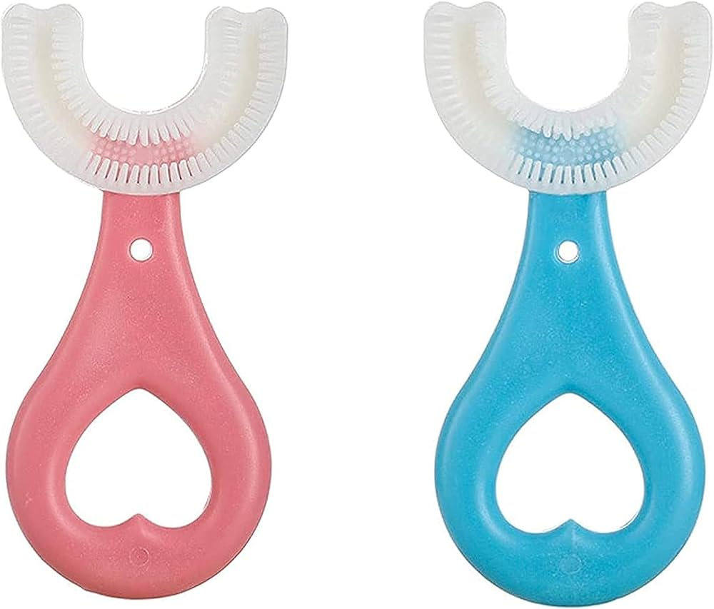 2pack Kids U Shaped Toothbrush With Silicone Brush Head Oral Massage Cleaning Toothbrush For 2-12 Age