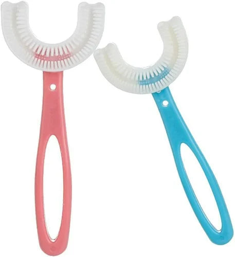 2pack Kids U Shaped Toothbrush With Silicone Brush Head Oral Massage Cleaning Toothbrush For 2-12 Age