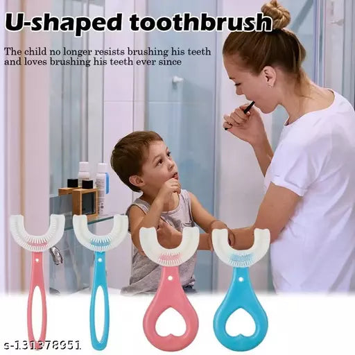 2pack Kids U Shaped Toothbrush With Silicone Brush Head Oral Massage Cleaning Toothbrush For 2-12 Age