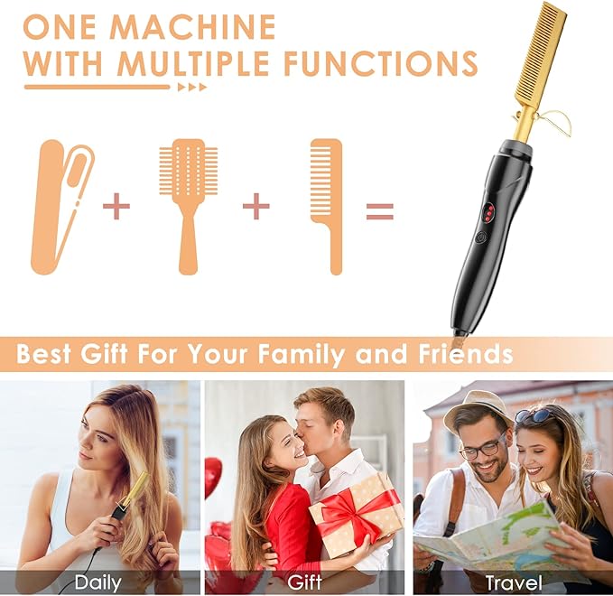 Hot Hair Straightening Heat Pressing Comb Ceramic Security Portable Curling Flat Iron Heated Brush Electric Straightening Comb