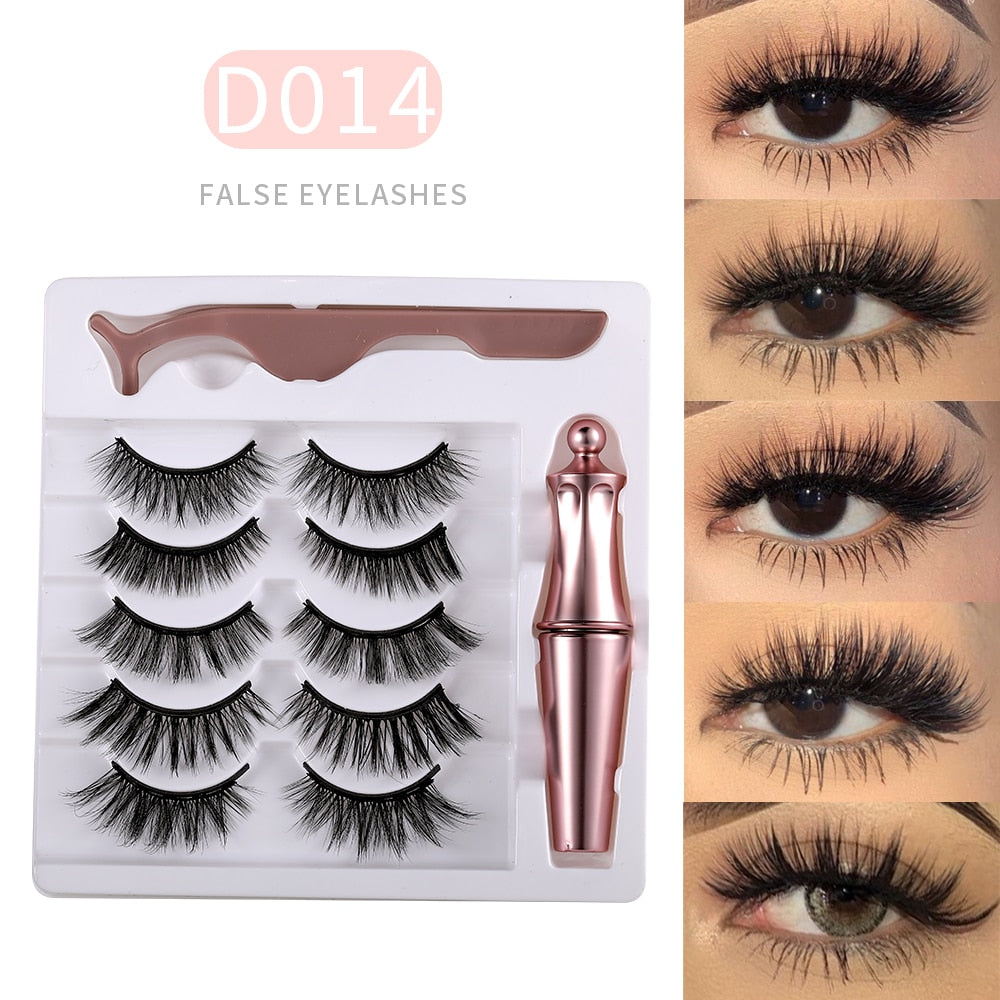 5 Pairs Magnetic Eyelashes Set With Tweezer 3D Mink Eyelashes Magnetic Eyeliner Reusable False Eyelashes Makeup Tools