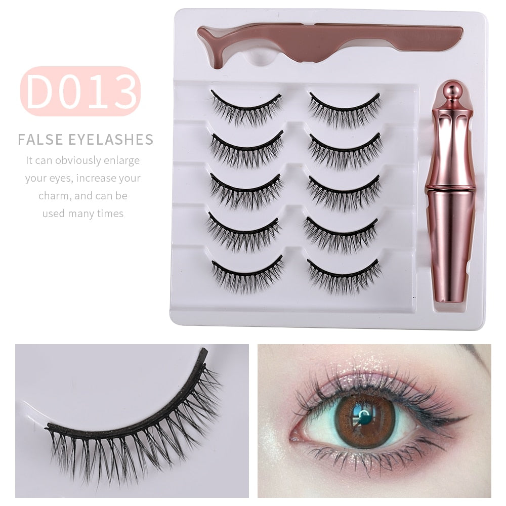 5 Pairs Magnetic Eyelashes Set With Tweezer 3D Mink Eyelashes Magnetic Eyeliner Reusable False Eyelashes Makeup Tools