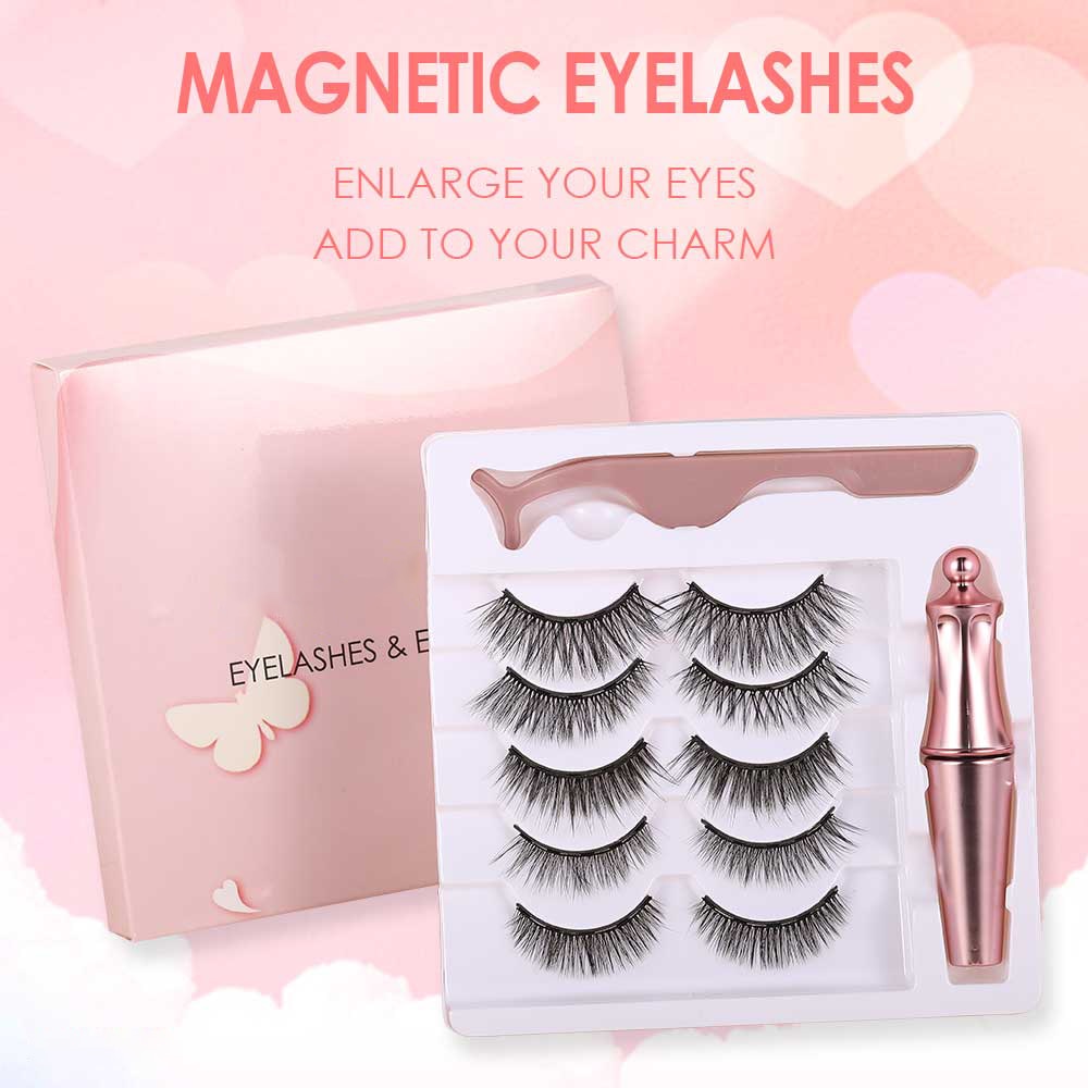 5 Pairs Magnetic Eyelashes Set With Tweezer 3D Mink Eyelashes Magnetic Eyeliner Reusable False Eyelashes Makeup Tools