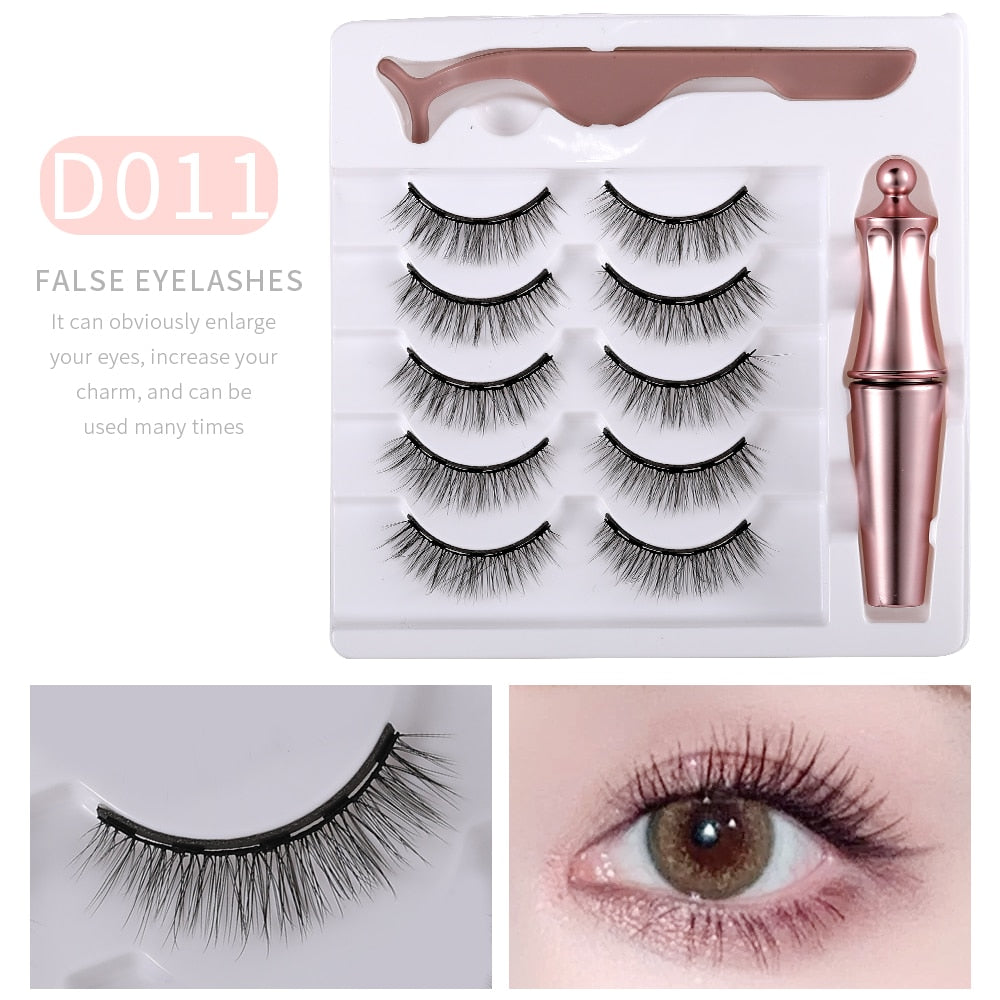 5 Pairs Magnetic Eyelashes Set With Tweezer 3D Mink Eyelashes Magnetic Eyeliner Reusable False Eyelashes Makeup Tools