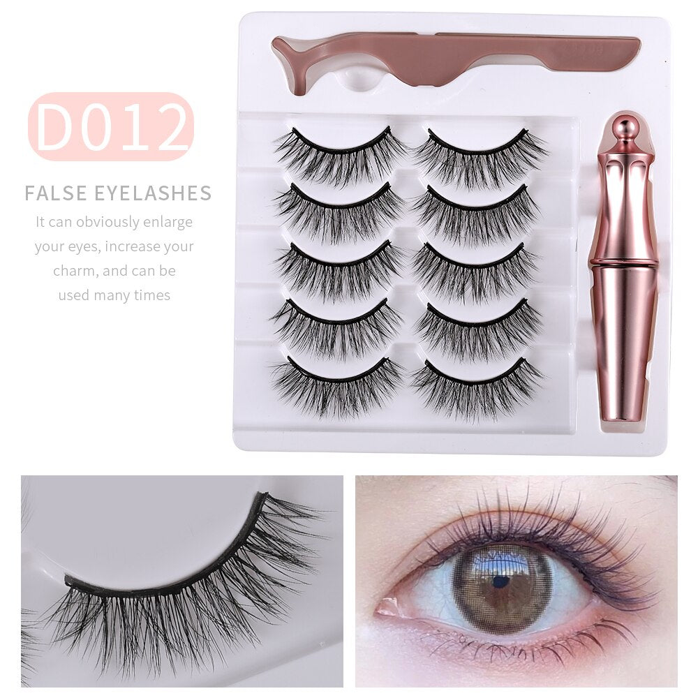 5 Pairs Magnetic Eyelashes Set With Tweezer 3D Mink Eyelashes Magnetic Eyeliner Reusable False Eyelashes Makeup Tools