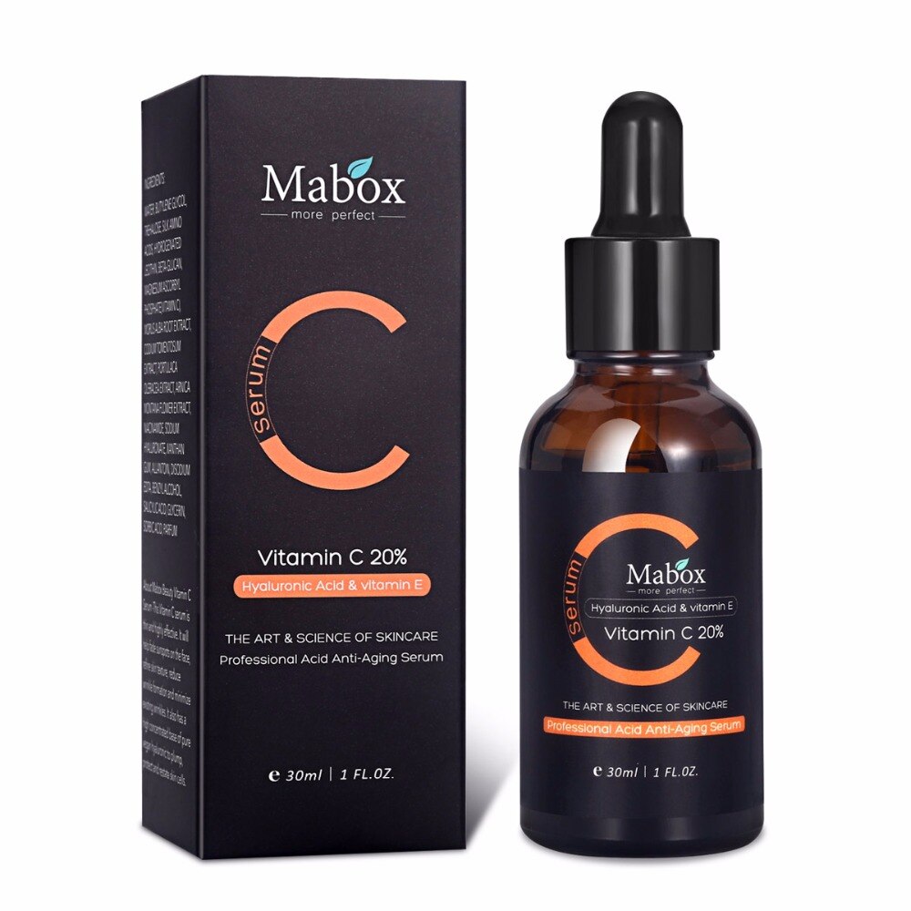 Mabox Vitamin C Liquid Serum Anti-aging Whitening VC Essence Oil Topical Facial Serum with Hyaluronic Acid & Vitamin E Retinol