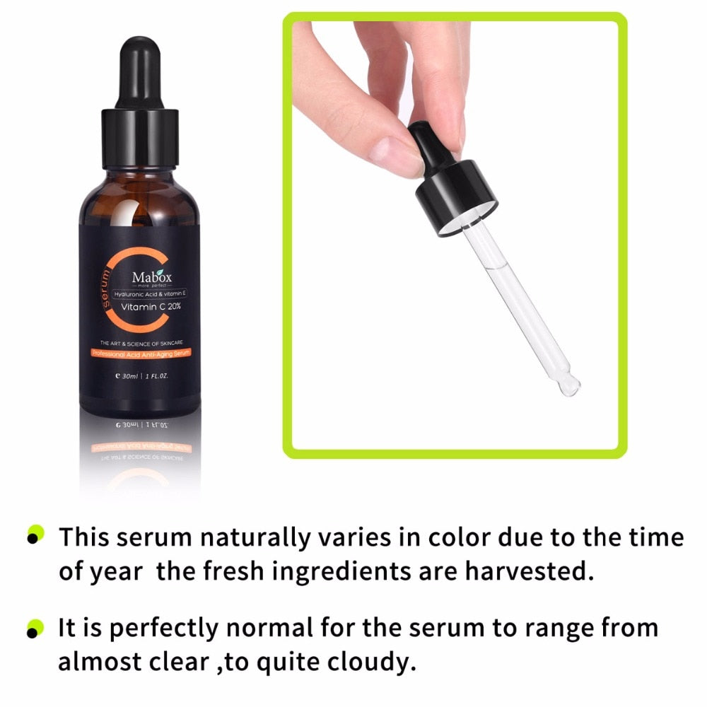 Mabox Vitamin C Liquid Serum Anti-aging Whitening VC Essence Oil Topical Facial Serum with Hyaluronic Acid & Vitamin E Retinol