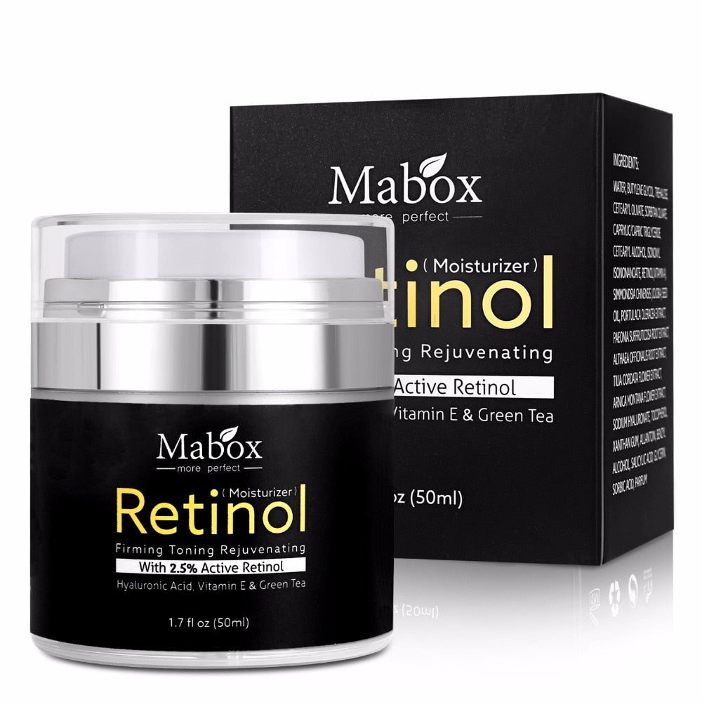 Mabox 50ml Retinol 2.5%Moisturizer Face Cream Hyaluronic Acid AntiAging Remove Wrinkle Vitamin E Collagen Smooth Whitening Cream