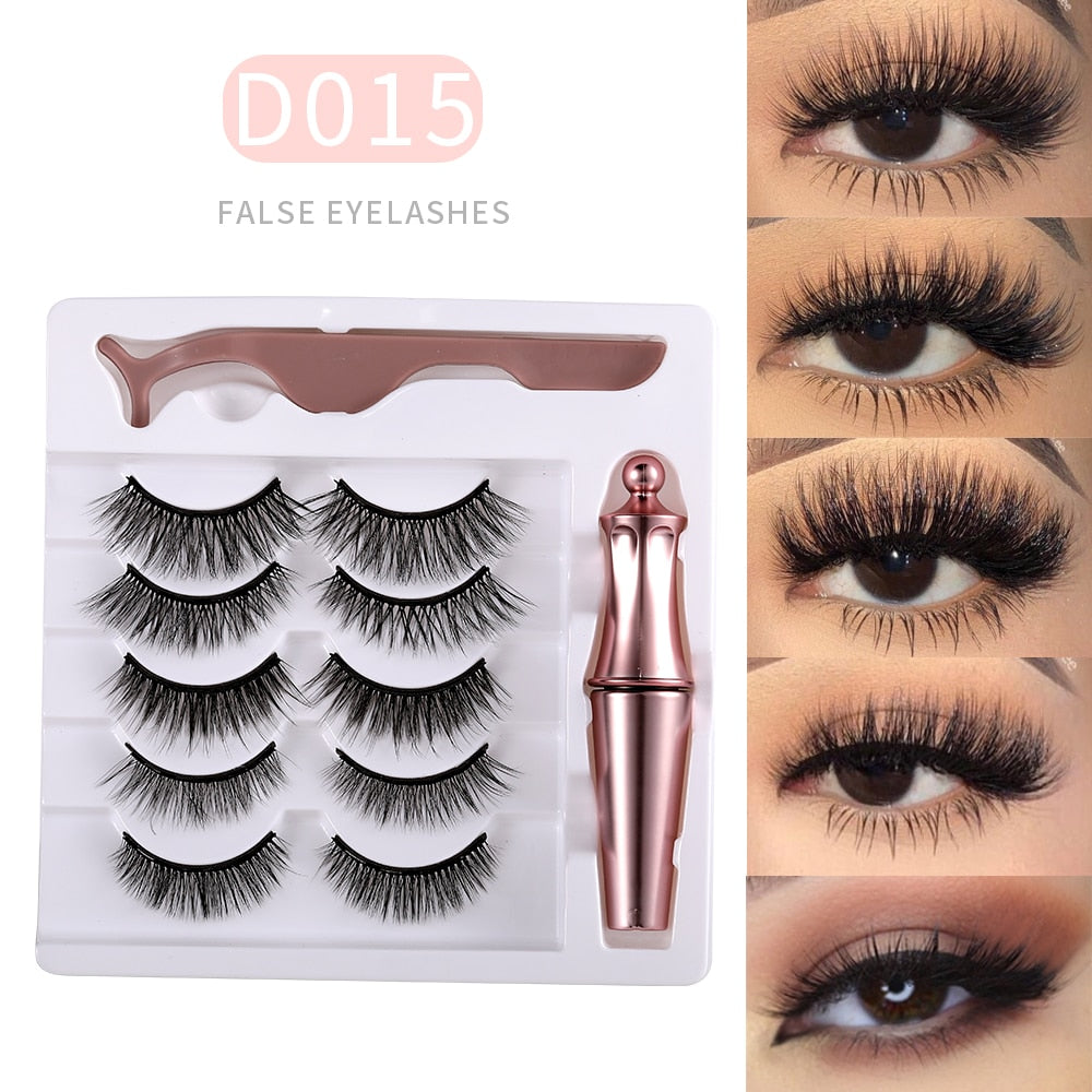 5 Pairs Magnetic Eyelashes Set With Tweezer 3D Mink Eyelashes Magnetic Eyeliner Reusable False Eyelashes Makeup Tools