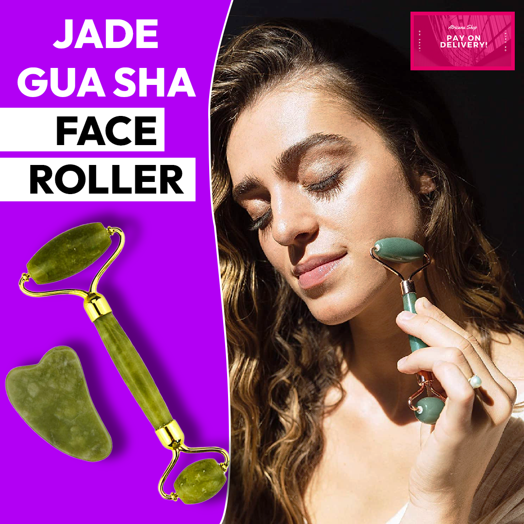 Jade Roller & Gua Sha Set Facial Beauty Tools, Face Roller Skin Massager for Face, Neck and Eye