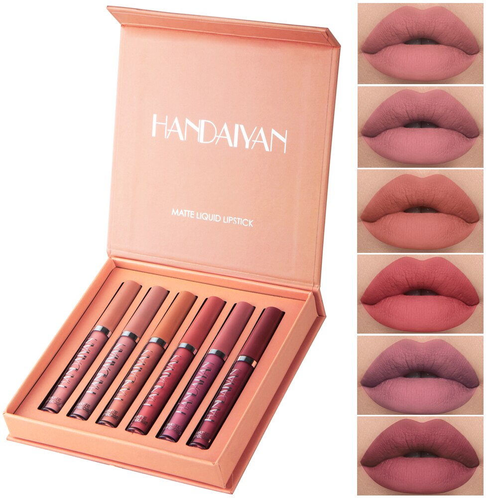 HANDAIYAN Gift 6PC/Set Matte Velvet Lip Gloss Waterproof Long-lasting Liquid Lipstick Cosmetic Beauty Keep 24 Hours Makeup