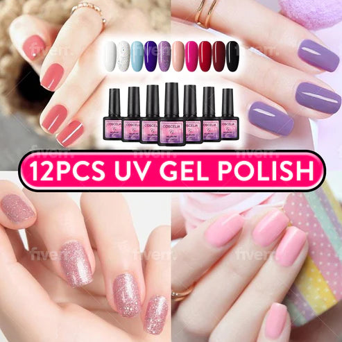 12Pcs UV Gel Polish, 10 Color Gel, 1 top coat and 1 Base coat