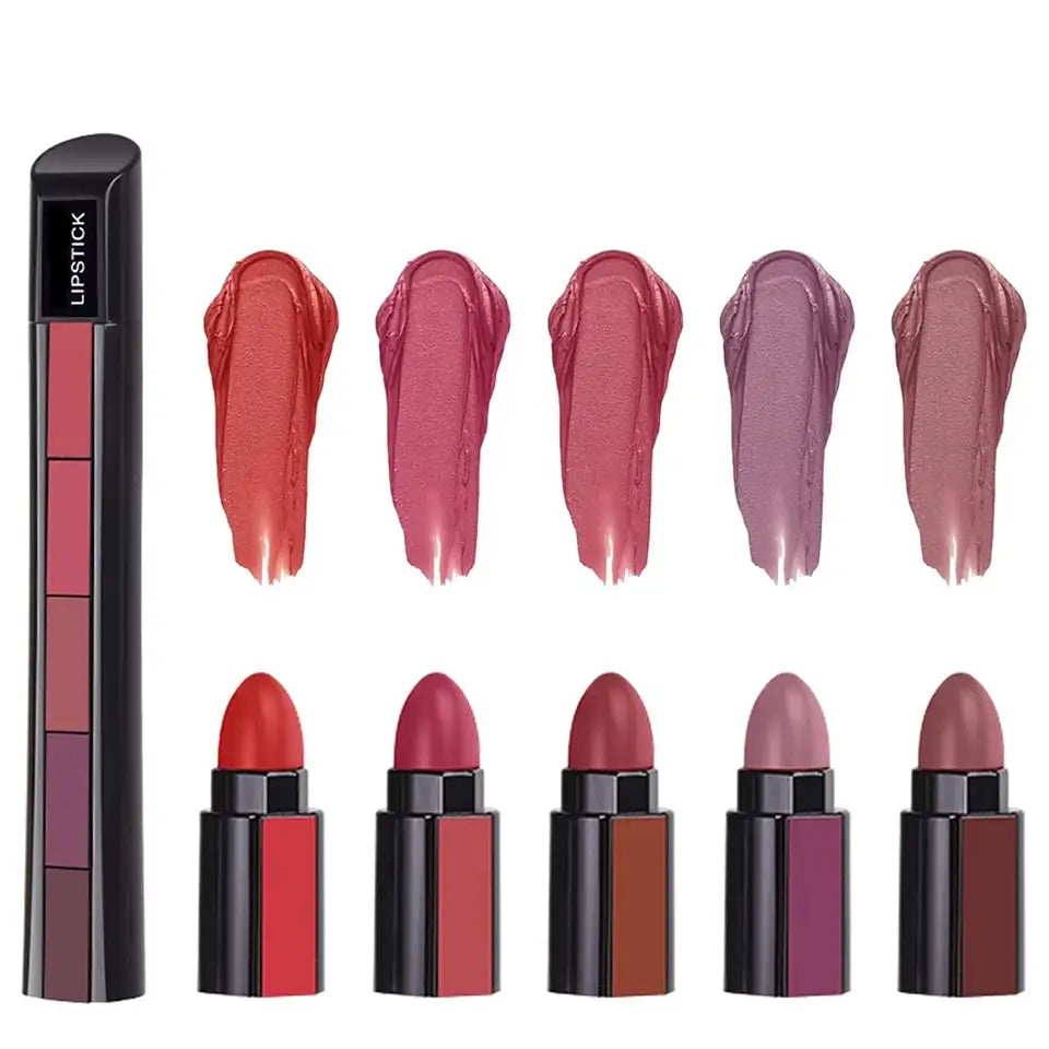 5 in 1 Long Lasting Nude and bright Colors Cosmetic Lipsticks