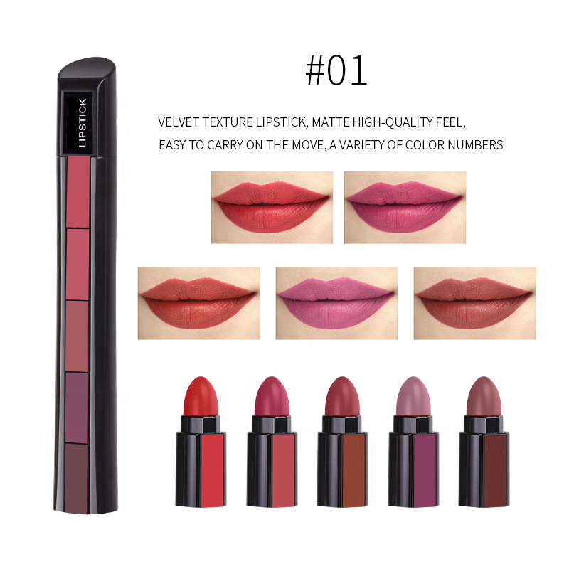 5 in 1 Long Lasting Nude and bright Colors Cosmetic Lipsticks