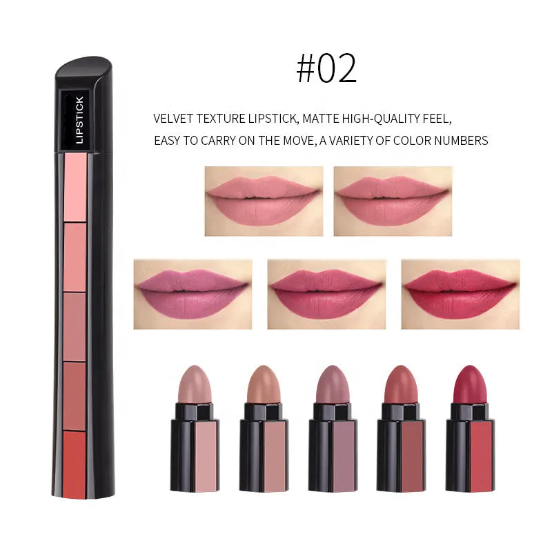 5 in 1 Long Lasting Nude and bright Colors Cosmetic Lipsticks